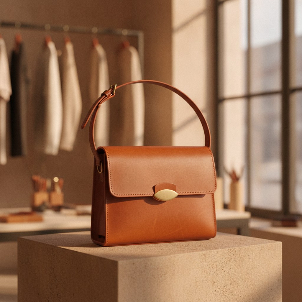 Cilalı cognac deriden küçük omuz çantası
